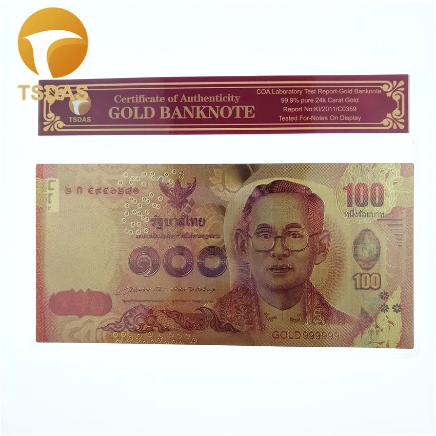 Яркая Золотая банкнота позолоченная 24 каратным золотом дизайн Таиланда Банкнота