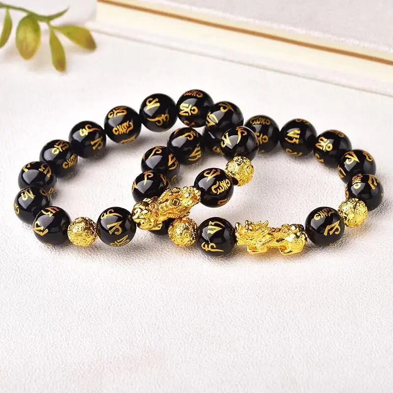 Прямая поставка браслеты из черного натурального кристалла бусины шести слов с