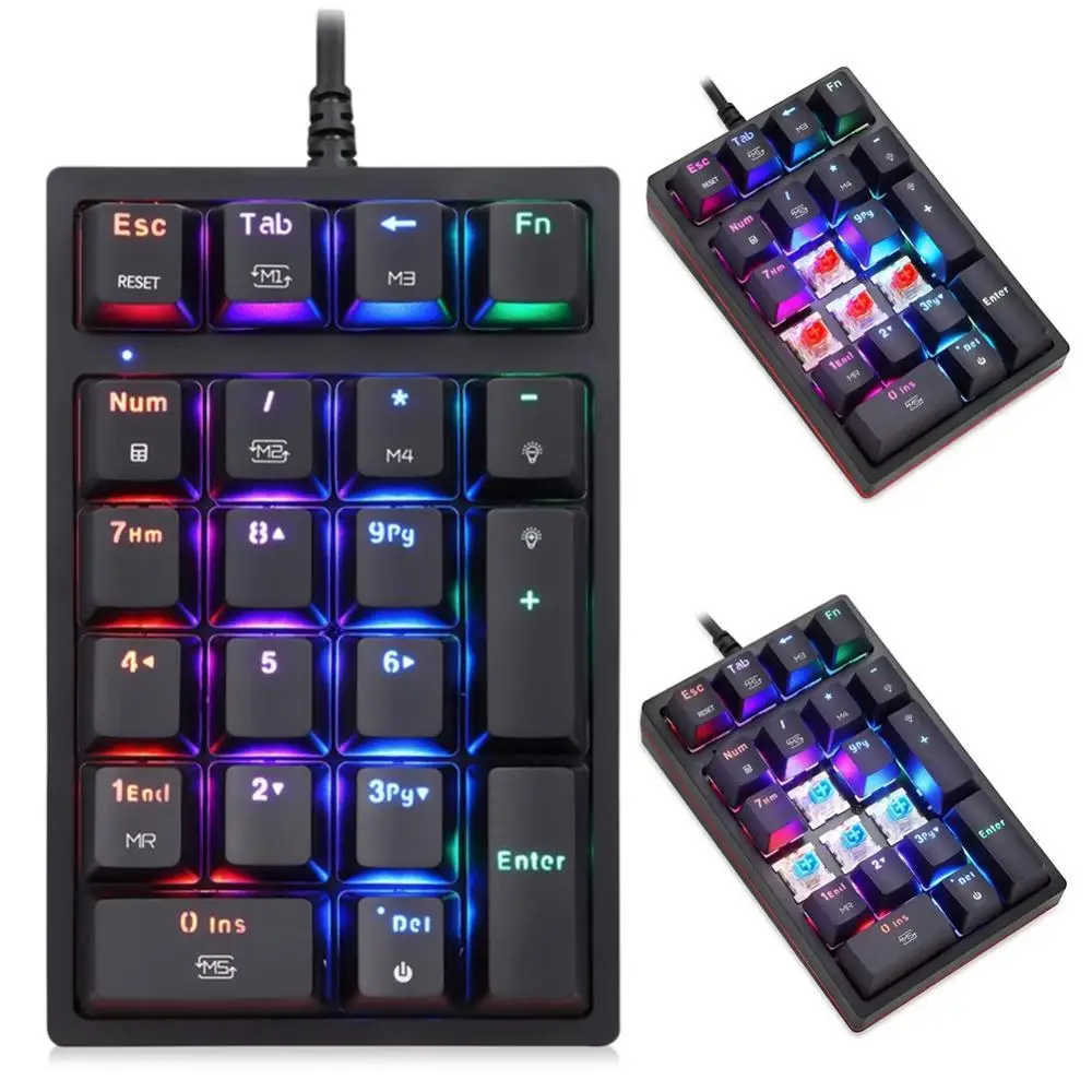 

K24 светодиодный RGB Подсветка Высокое качество расширенный 21 ключи Проводная Механическая клавиатура для компьютера