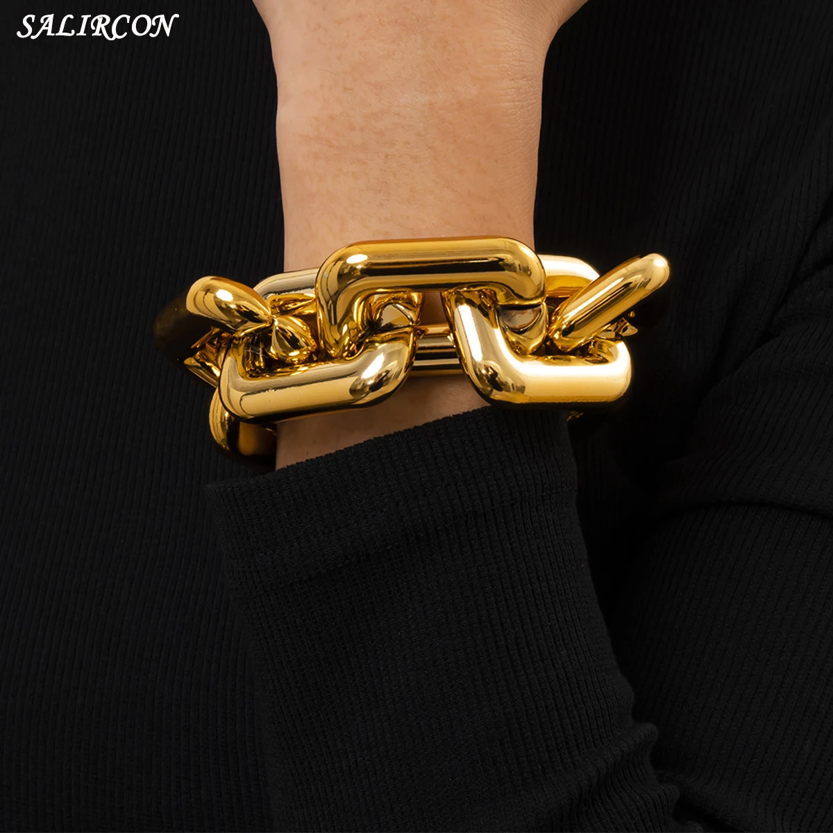 

Salircon Punk Chunky Link Chain Bracelet for Women Men Vintage Charm Bracelets on Hand Kpop Couple Bracelets Jewelry Gift 2021