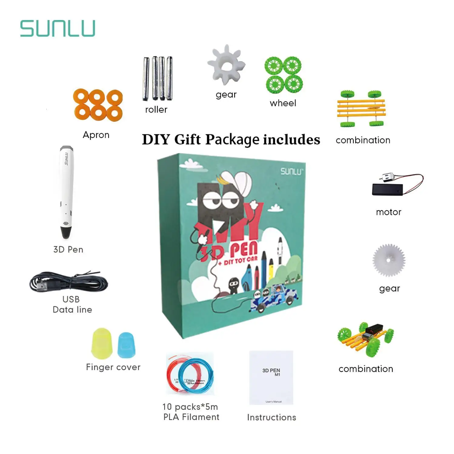 SUNLU 3D Ручка M1 оригинальная для печати DIY автомобильный набор лучший подарок детей