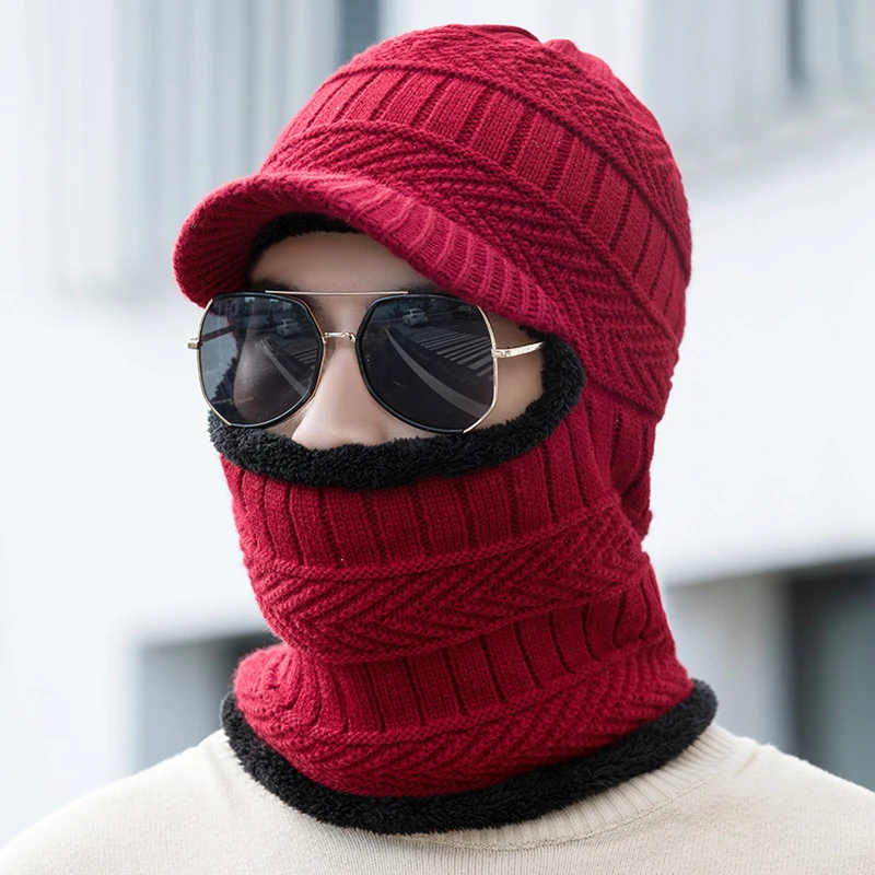 Вязаная шапка мужская зимняя велосипедные Шляпы шарф одна теплая наушники