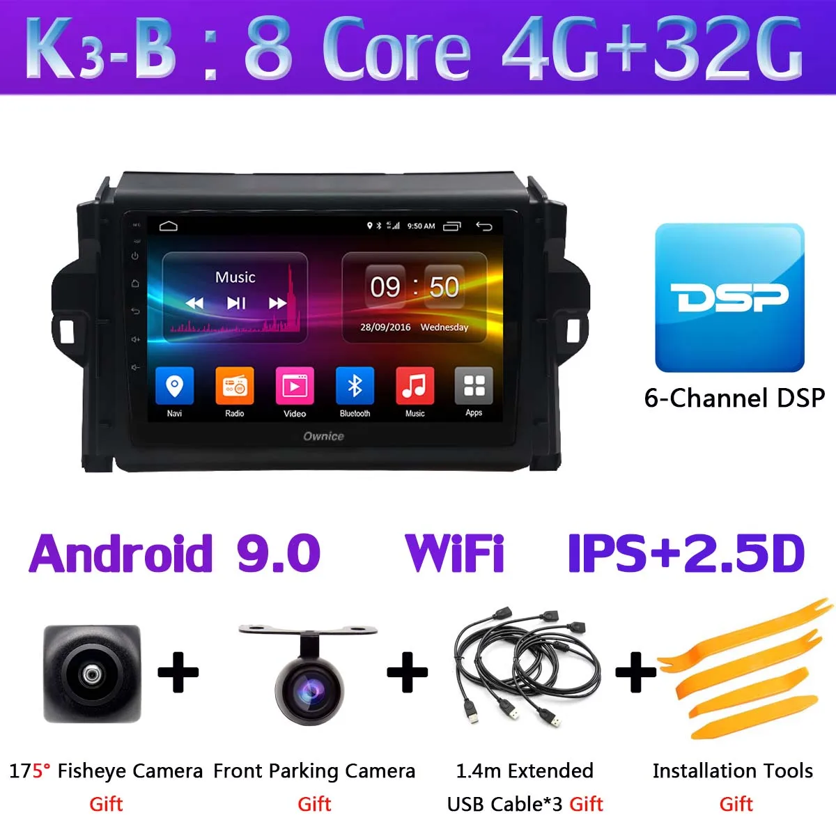 K3-B Панорамная камера на 360 ° Android 9,0 4G+ 64G SPDIF DSP CarPlay Автомобильный плеер для Toyota Fortuner gps радио головное устройство - Цвет: K3-B