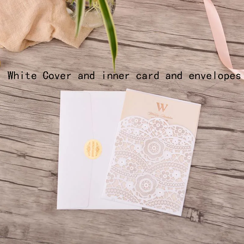 One Set White 50 шт. лазерная резка, для свадьбы Пригласительные карты кружева полые Флора элегантные Пригласительные открытки на заказ для свадьбы украшения для вечеринки - Цвет: One Set White