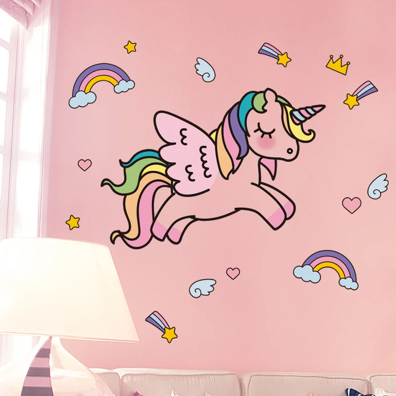 В виде единорога из мультфильма наклейки на стену DIY лошадь настенные с животными