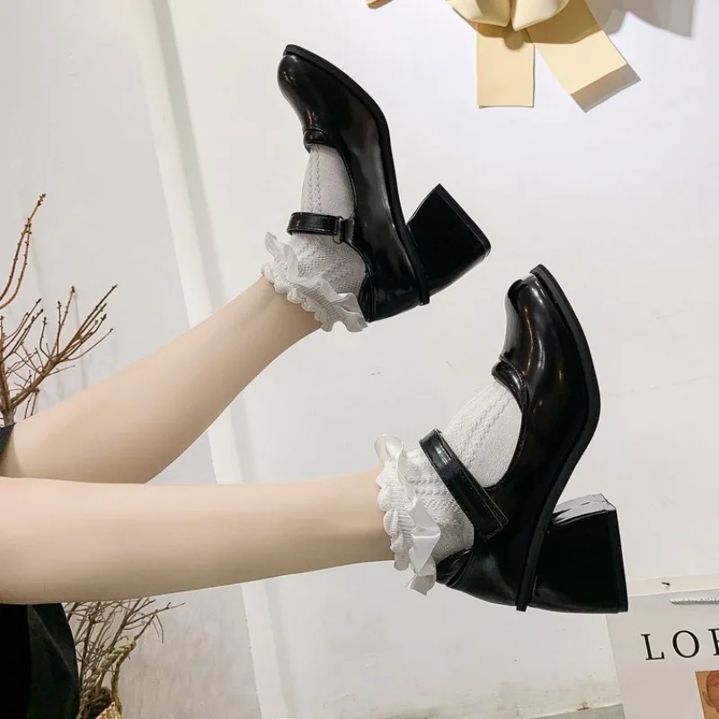 

Женские туфли в японском стиле, туфли в стиле Лолиты, Женская Винтажная обувь на мягкой платформе и высоком каблуке, студенческие Туфли Мэри...