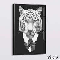 animal in suits drawing black white abstract canvas wall art pictures owl tiger bear cat poster modern home decor print painting