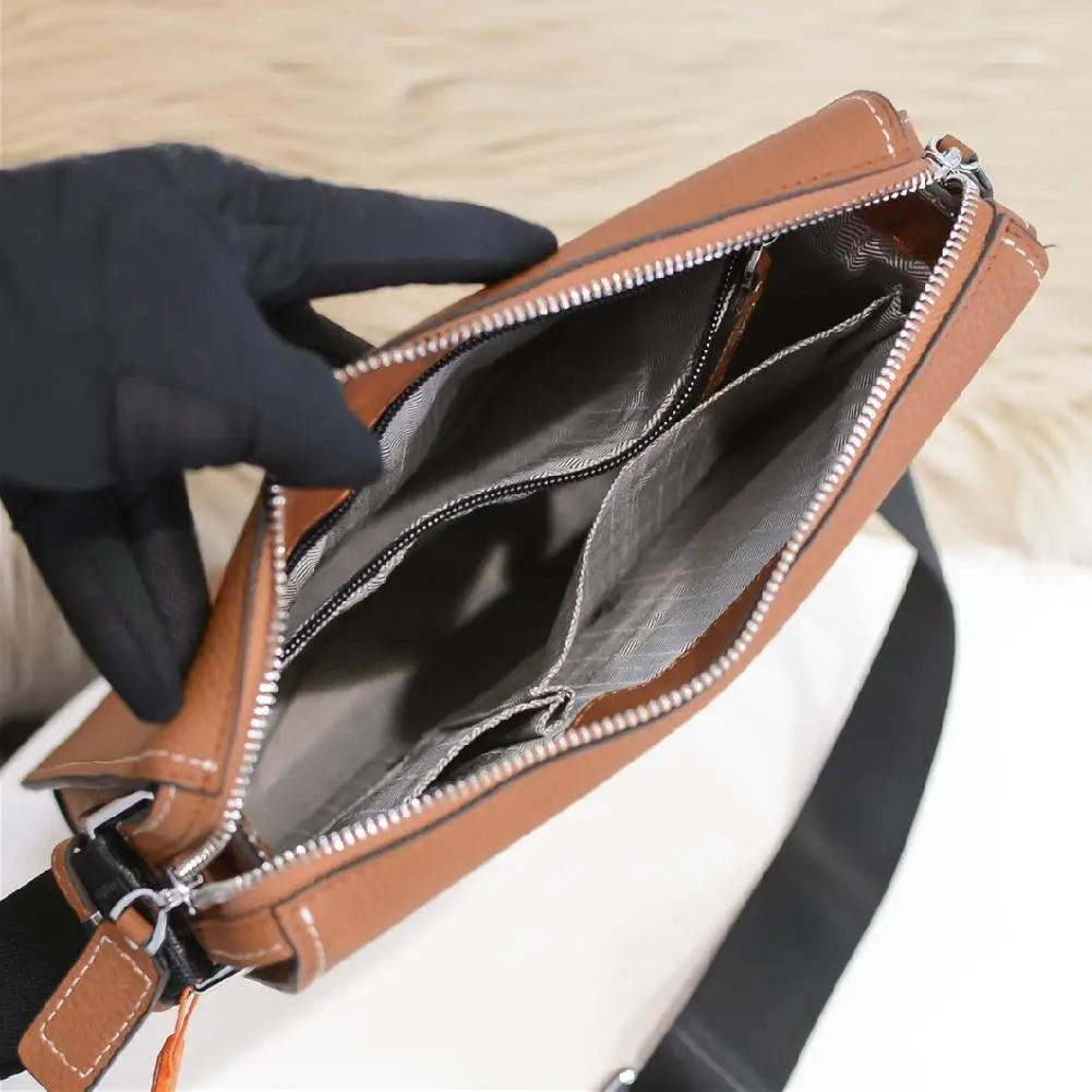 

men and women brown cowhide leather messenger bag fashion casual simple shopping portable waterproof travel cross body