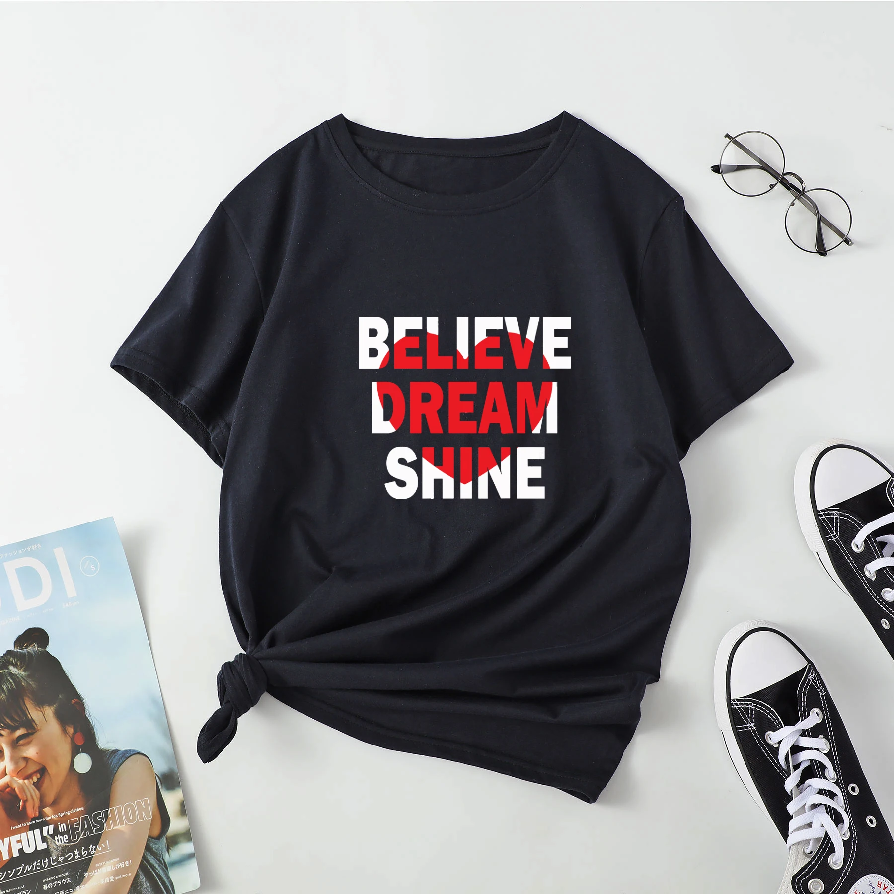 

New Summer Women's Trend Printed Short Sleeve Top Casual Cotton T-Shirt