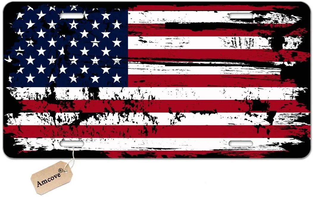 

Amcove License Plate Grunge American Flag Decorative Car Front License Plate,Vanity Tag,Metal Car Plate,Aluminum Novelty License