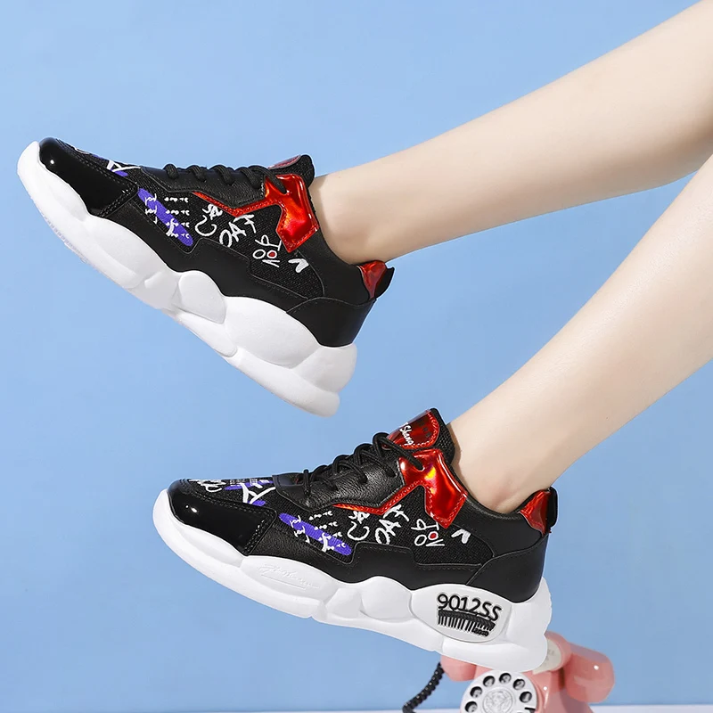 Women Running Shoes Pink Sneakers New Laser Graffiti Autumn Ladies Platform Breathable Gym Sports Triple-S Walking | Спорт и