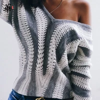 long sleeve sweater women striped v neck women sweater patchwork top jumper pullover sweaters for women casual woman sweaters