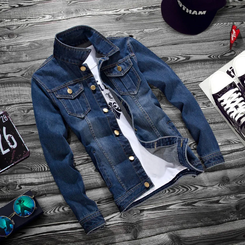 

2021 Autumn Denim Jacket Youth Jeans Jacket Men Casual Holes Turn-Down Collar Slim Jacket Cowboy Hip Hop Streetwear M-3XL