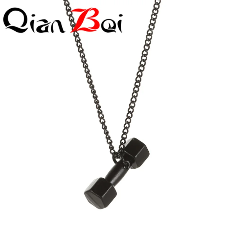 QianBei Модный кулон в форме гири тренажерный зал Фитнес ожерелье с гантелями для