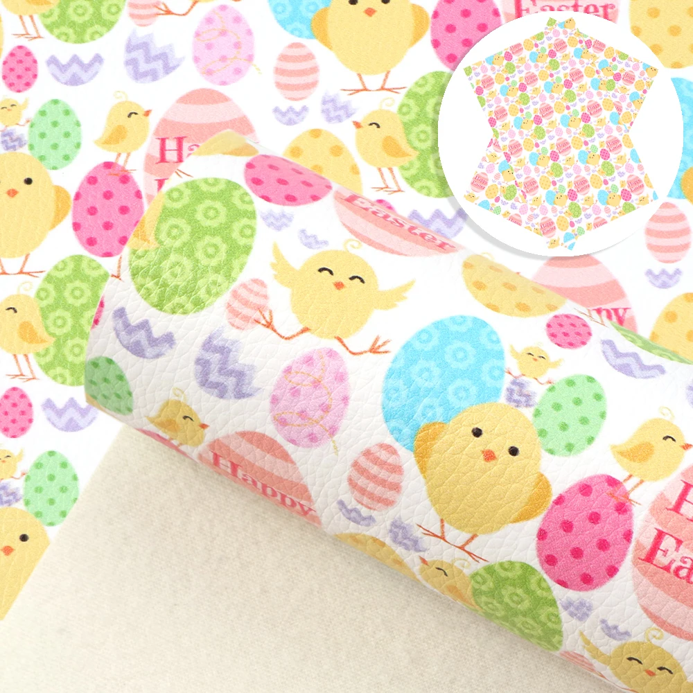 

20*33cm Easter Rabbit Printed Lychee Grain Faux Leather Fabric Sheet For Making Earrings Handbag Crafts,1Yc9965