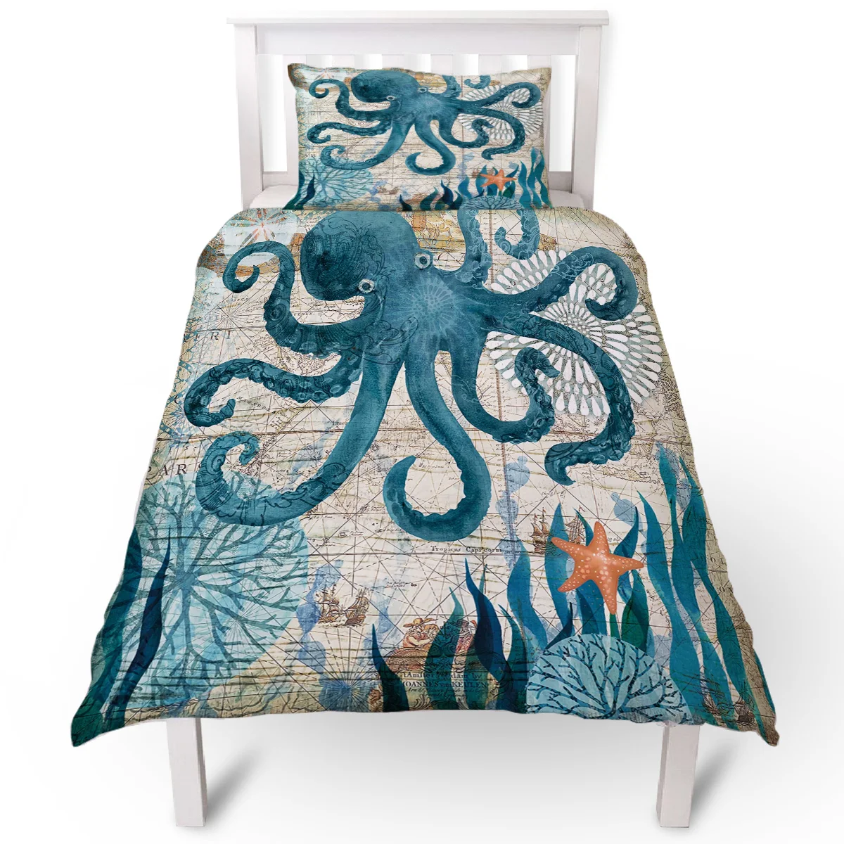 Морской Карта Осьминог Пододеяльник подушка чехол Стёганое одеяло крышка
