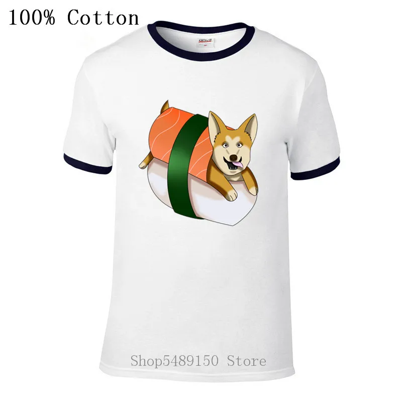 Забавная классическая мужская футболка Corgi Dog суши с японской едой женская одежда