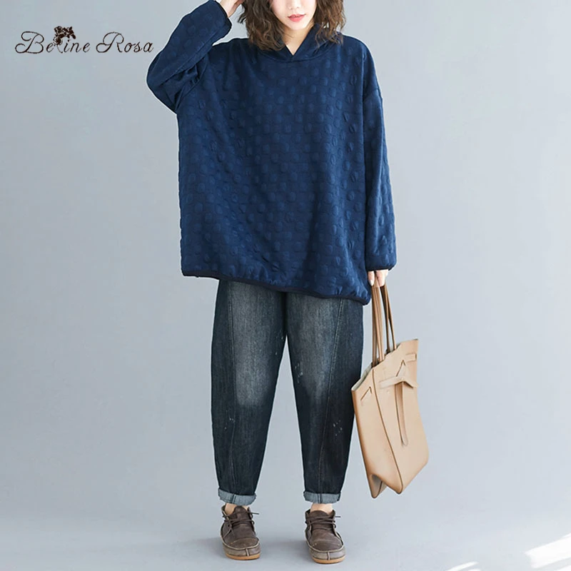 BelineRosa женские простые цвета темно синий воротник с капюшоном хлопок толстовки