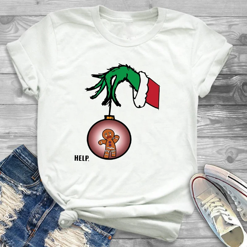 Женская футболка с рисунком мультяшного динозавра елки Счастливого Рождества