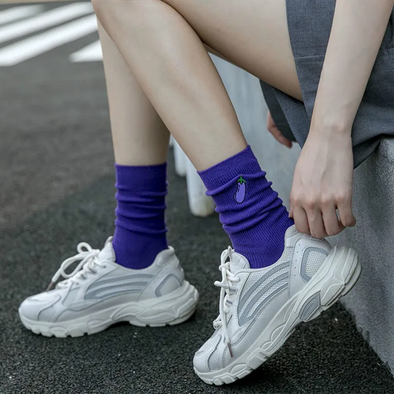 

Pile Heap Funny Socks Cute Harajuku Embroidery Cartoon Cotton Socks Women Fruit Banana Avocado Cherry Peach Girls Kawaii Socks