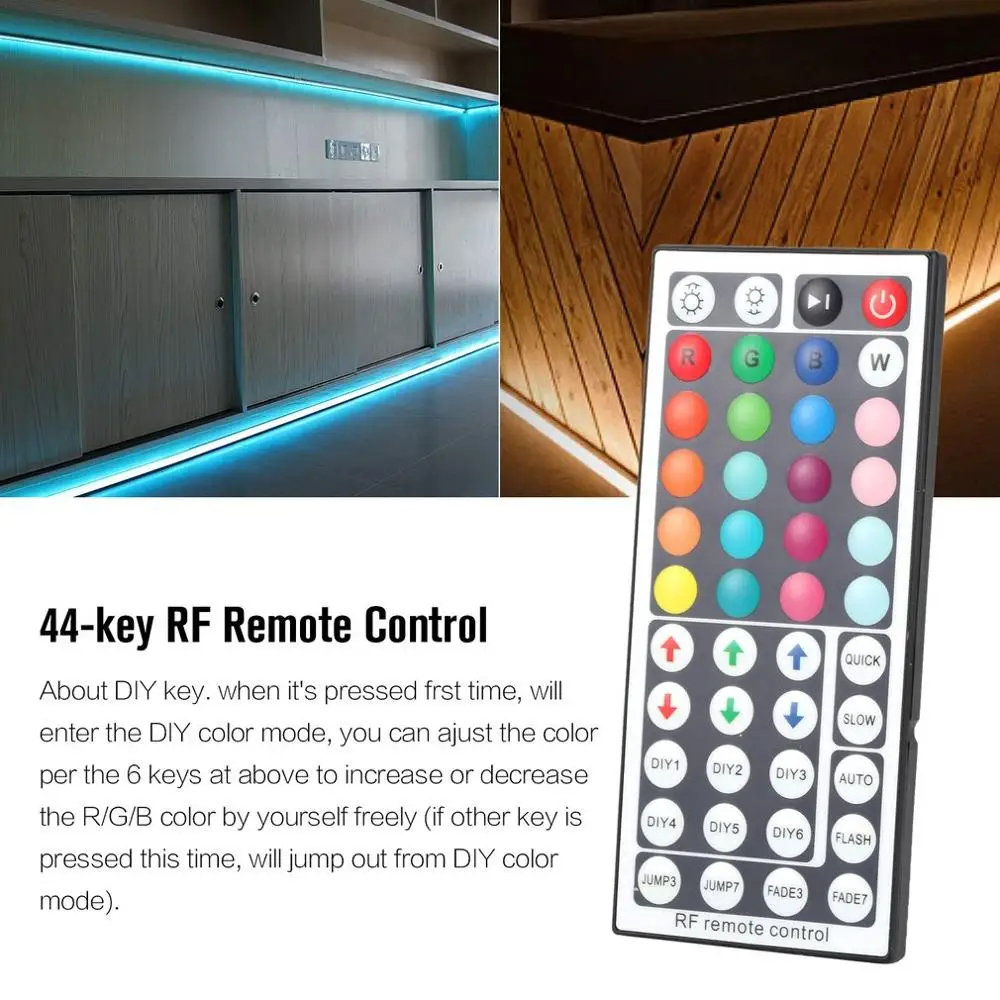 

DC 12V RGB LED Lights Controller 44 Keys RF Wireless Mini LED Dimming Remote Control for LED Strip Lights LED Dimmer