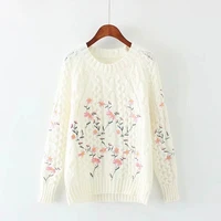 2021 autumn new japanese style sweet flower embroidery pullovers and sweaters warm knitwear student long sleeve pullover sweater