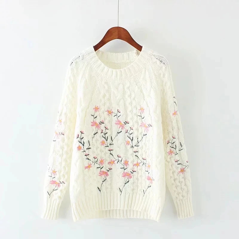 2021 Autumn New Japanese Style Sweet Flower Embroidery Pullovers and Sweaters Warm Knitwear Student Long Sleeve Pullover Sweater | Женская