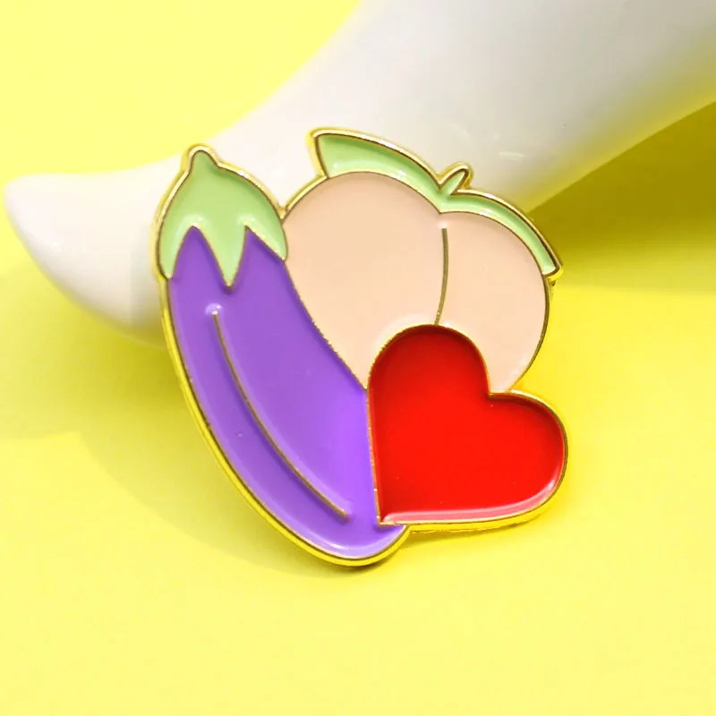 Я люблю баклажаны и мед персиковый лацкан булавки овощи фрукты красное сердце