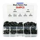 364 шт. 7 размеров черная нейлоновая плоская шайба в коробке набор ремонтных уплотнительных колец M2 M2.5 M3 M4 M5 M6 M8 метрические болтыШурупы для улучшения дома