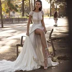 Шифоновые кружевные свадебные платья в стиле бохо, платье невесты с высоким разрезом и открытой спиной, винтажные свадебные платья, 2021