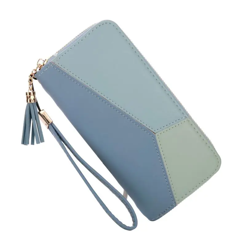 

Monederos Mujer 2020 New Korean Style Long Wallet Women Purses Colorblock Ladies Leather Wallet Fashion Tassel Cell Phone Purse