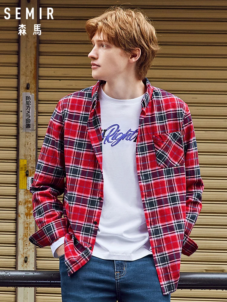 Рубашка SEMIR мужская с длинным рукавом клетчатая Удобная блузка из хлопка