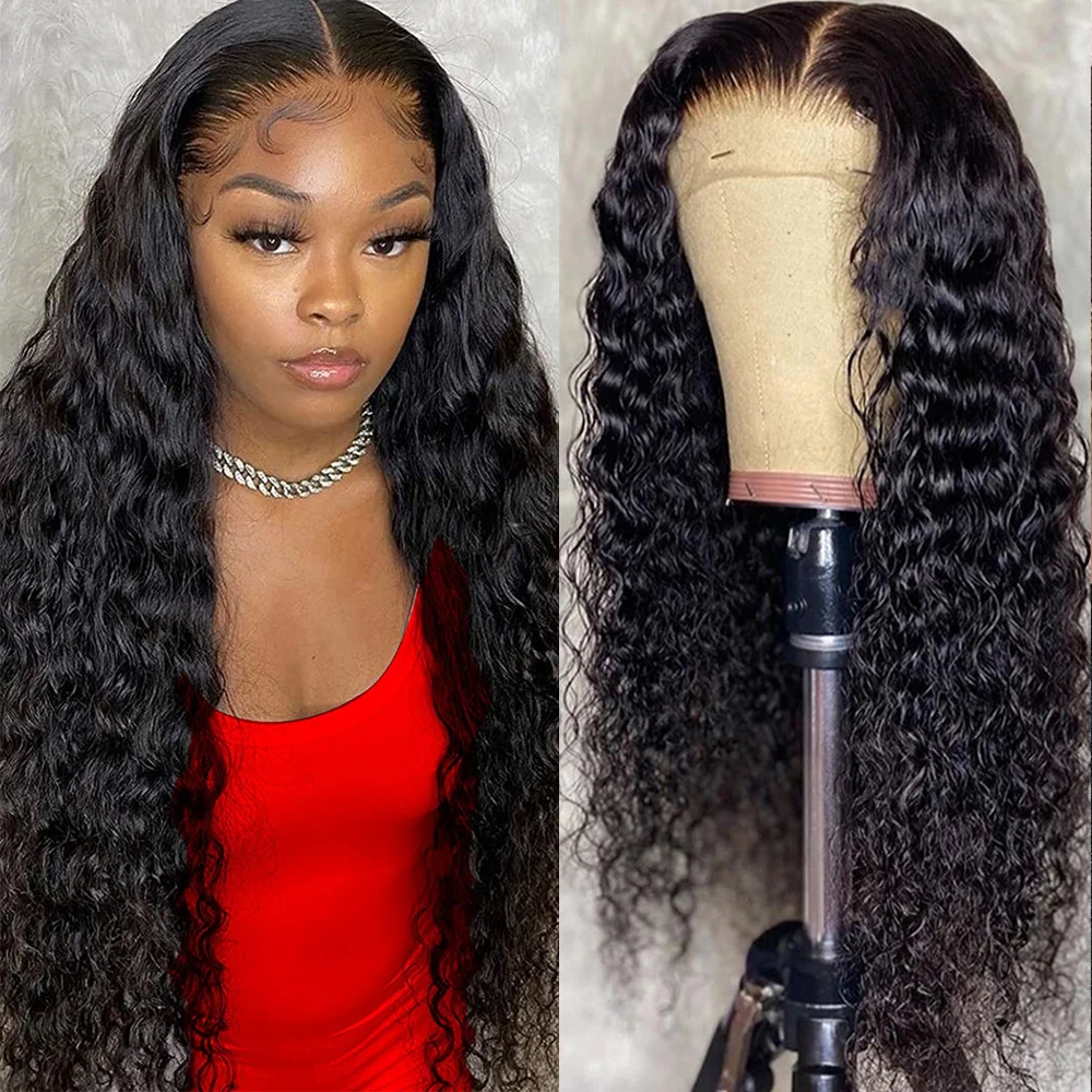 13x4 Deep Wave Lace Front Wig Bleached Knots Frontal Human Hair Wigs Deep Curly Human Hair Wigs Glueless Water Wave Closure Wig