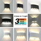 Светодиодный настенный светильник 3 цветов, меняемые водонепроницаемые лампы для крыльца, современный алюминиевый настенный светильник вверх и вниз для двора, коридора, светильник