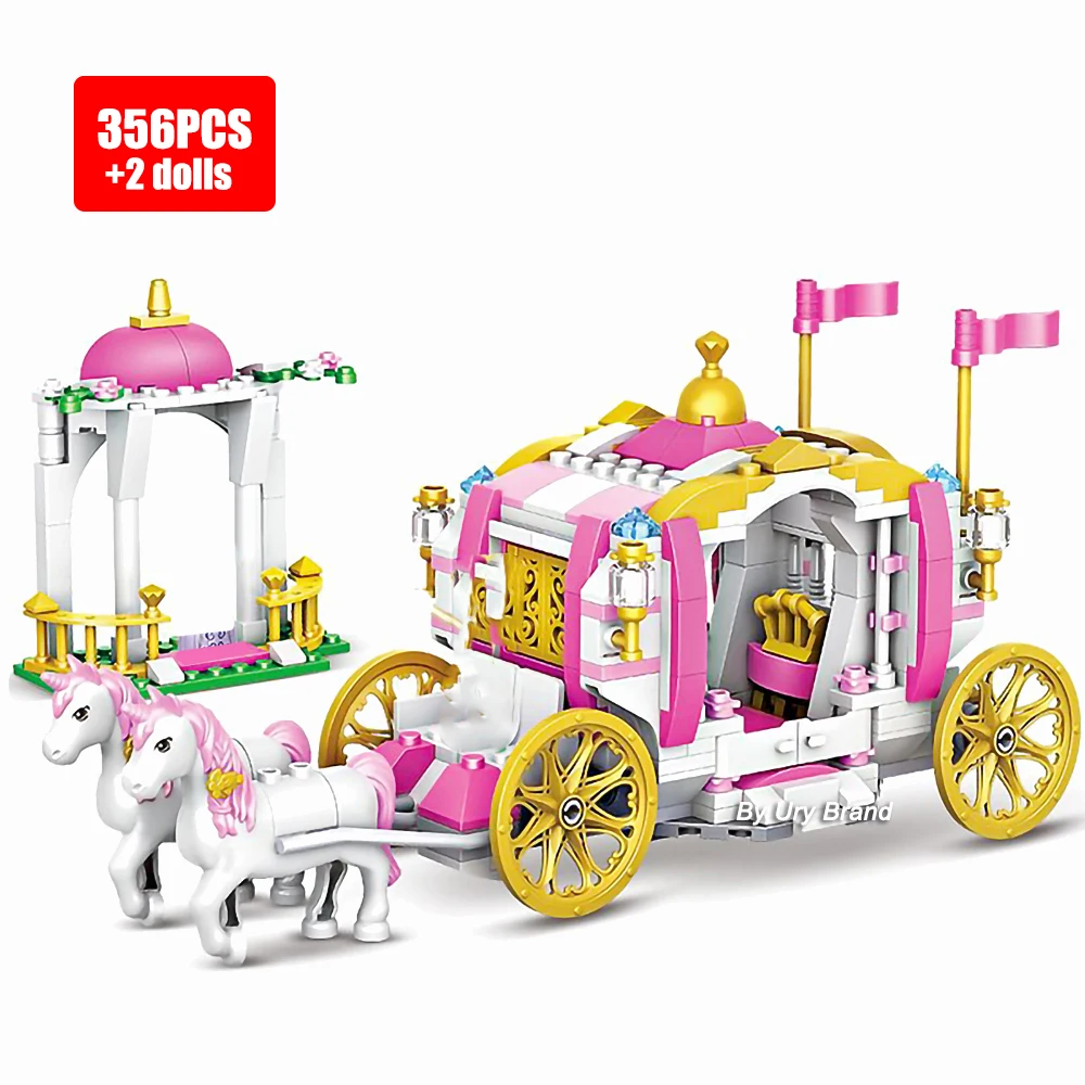 

4in1 Friends DIY Toys Romantic Princess Carriage Sets with Horse Dolls Building Blocks for Girls Assembling Model Kids Gifts