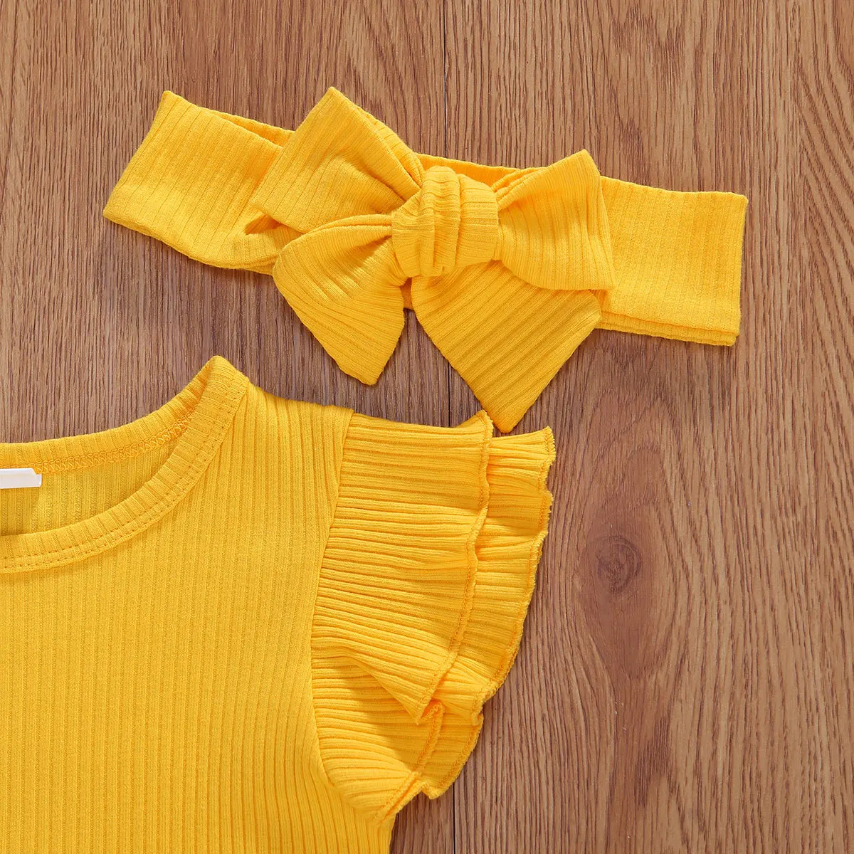 Newborn Kids Baby Girls Boys Clothes Sets 3pcs Solid Ruffles Short Sleeve Romper Tops Shorts Headband | Детская одежда и обувь
