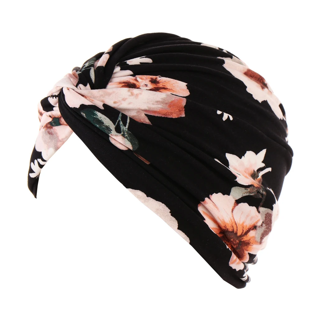 Flower Hat Women Muslim Chemo Cap India Hair Loss Pleated Headscarf Turban Caps Printed Islamic Bonnet Beanies Skullies | Аксессуары для