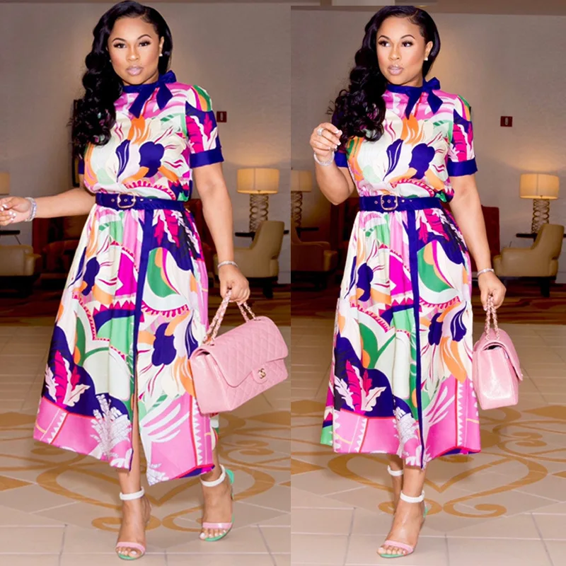Женское платье с круглым вырезом и цветочным принтом на весну-лето 2019 | Женская