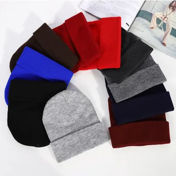 

2020 Women's woolen hats solid color knitted pullover warm hat gray