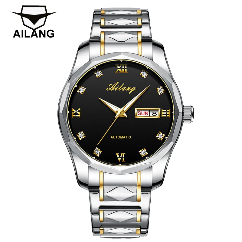 

Часы наручные AILANG Мужские механические, автоматические, светящиеся, водонепроницаемые, из нержавеющей стали, календарь, неделя, черный цифе...