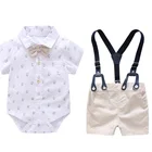 Костюм Джентльмена QAZIQILAND для новорожденных мальчиков, официальный костюм с бантом для лета, комбинезон + однотонные шорты, 3, 6, 9, 12, 18, 24 мес.