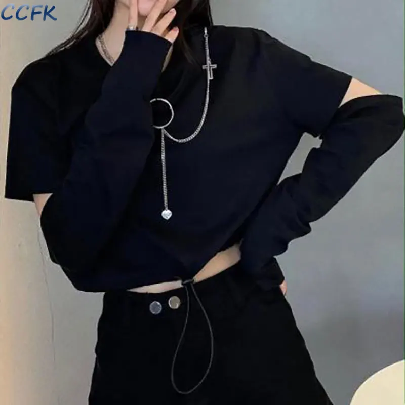 

Emo Clothes Women Harajuku Cargo Pants Suit Joggers Trousers Two piece Set Punk Pants with Chain E-girl Alt Clothes Aesthetic