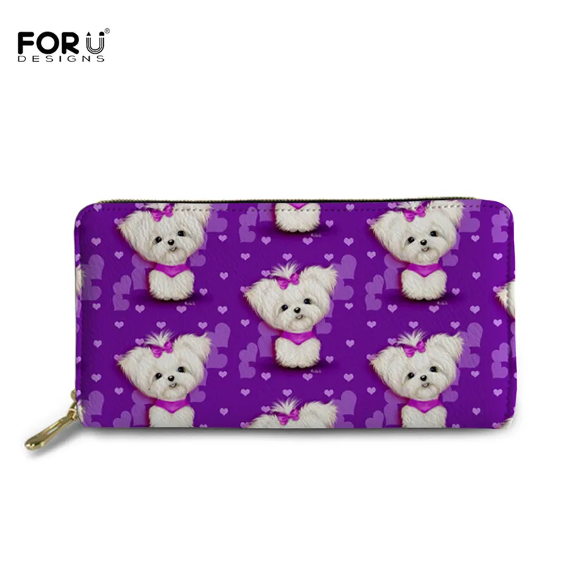 

FORUDESIGNS Cute Maltese Printing Women Wallet Convenient Coin Purse Phone Bag Multifunction Ladies Credit Card Holder Bags 2021