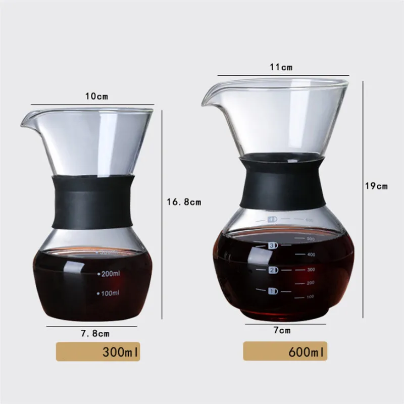 

300ml/600ml Creative Heat Resistant Glass Coffee Pot Transparent Coffee Maker with Handle Espresso Water Drip Tea Filter Tools
