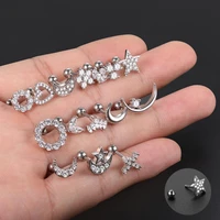 1pc 16g stainless steel ear piercing tragus helix earrings moon star flower cartilage stud rook conch daith stud pircing jewelry
