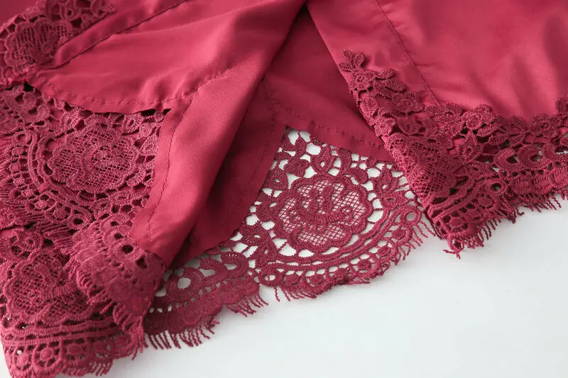 Satin silk Lace Trim Robe for women custom Bridal Wedding bathrobe Bride Bridesmaid kimono robe Sleepwear burgundy robe