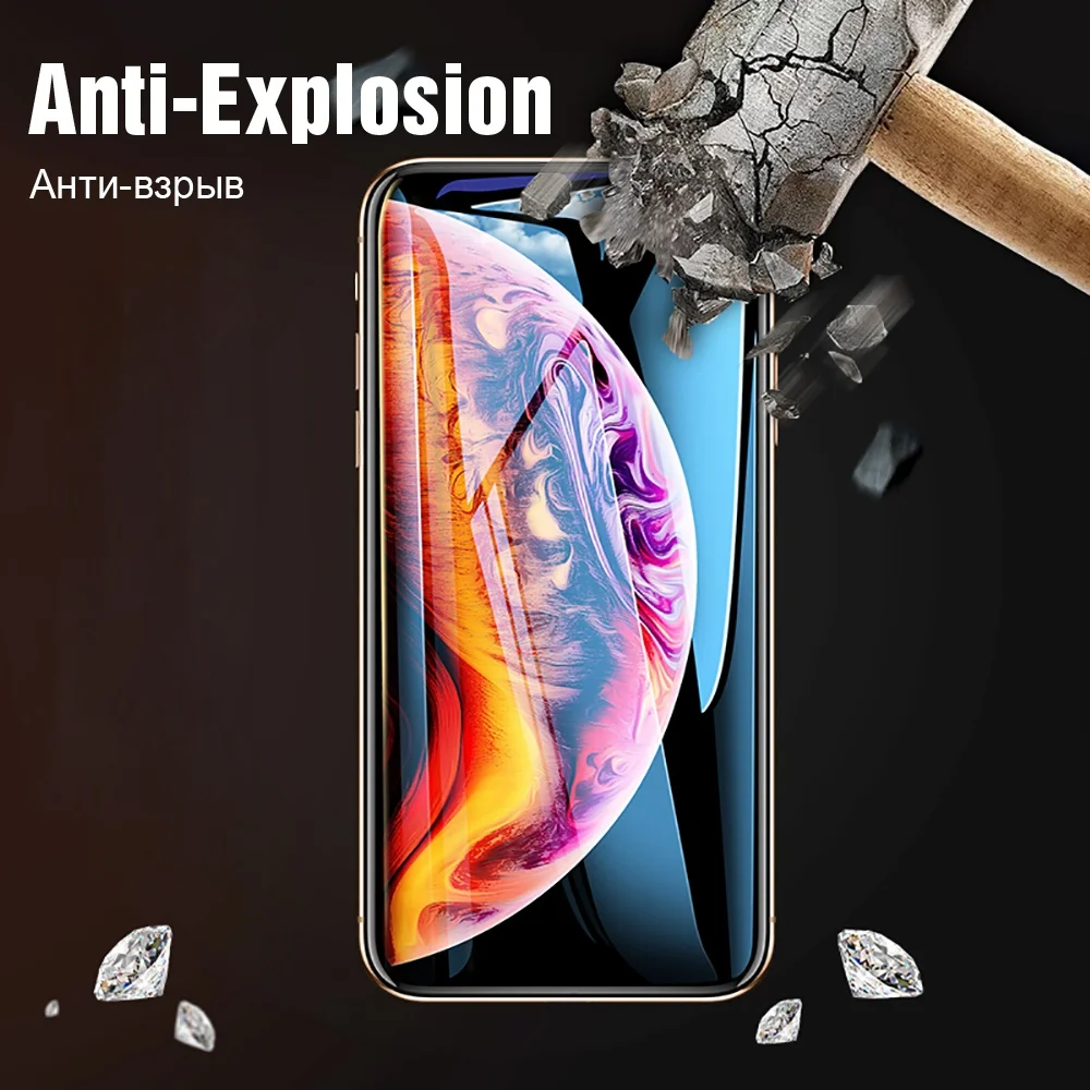 

6D Full Cover Glass on For iPhone 11 Pro Max X XS XR Tempered Screen Protector For iPhone 7 8 6 6S Plus 11 XR XS Max Glass Film