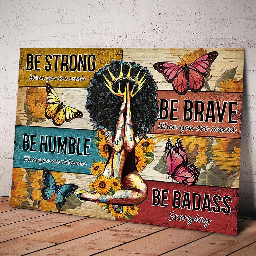 

No Frame Oil Painting Canvas African Women Butterfly Queen Retro Inspirational Poster Prints Wall Art Pictures Living Room Decor