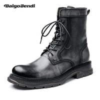 new cool mens winter mid calf motorcycle boots full grain leather lace up trendy work boots man shoes us size