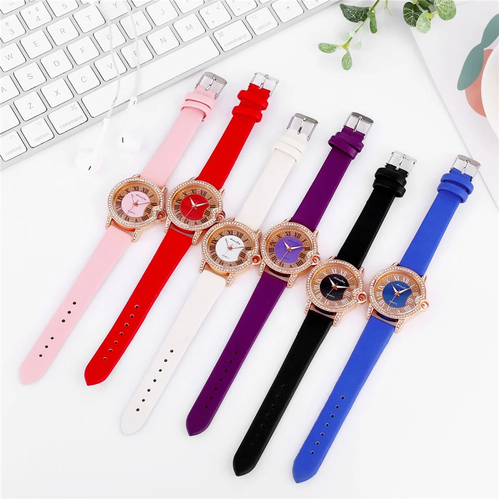 Роскошные Стразы в римском стиле цифрами для женщин часы женский кожаный ремешок